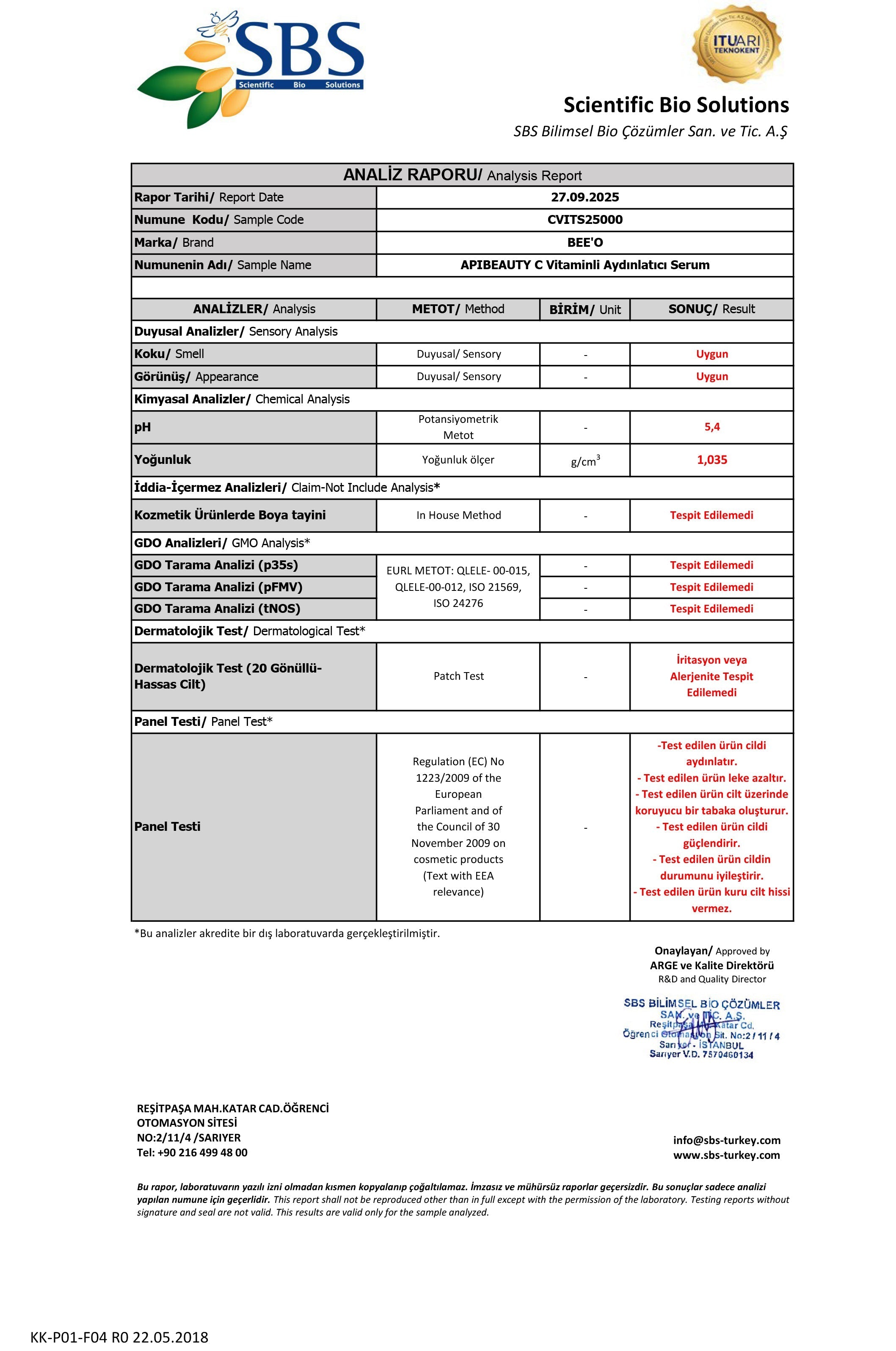 BEEO Propolisli Arı Sütlü C Vitaminli Aydınlatıcı Serum Analizi