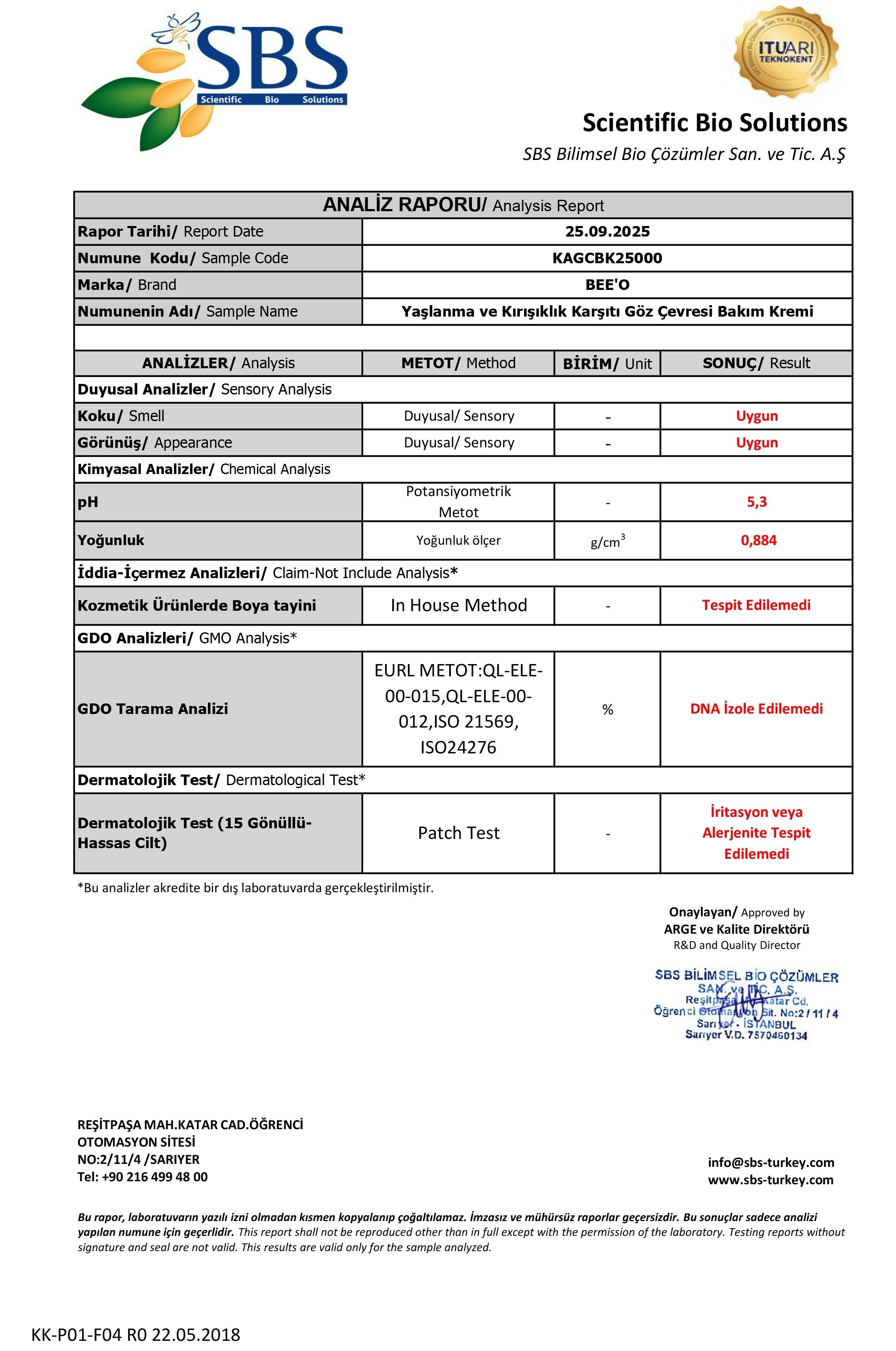 BEEO Arı Zehirli Propolisli Kırışıklık Karşıtı Göz Çevresi Bakım Kremi Analizi