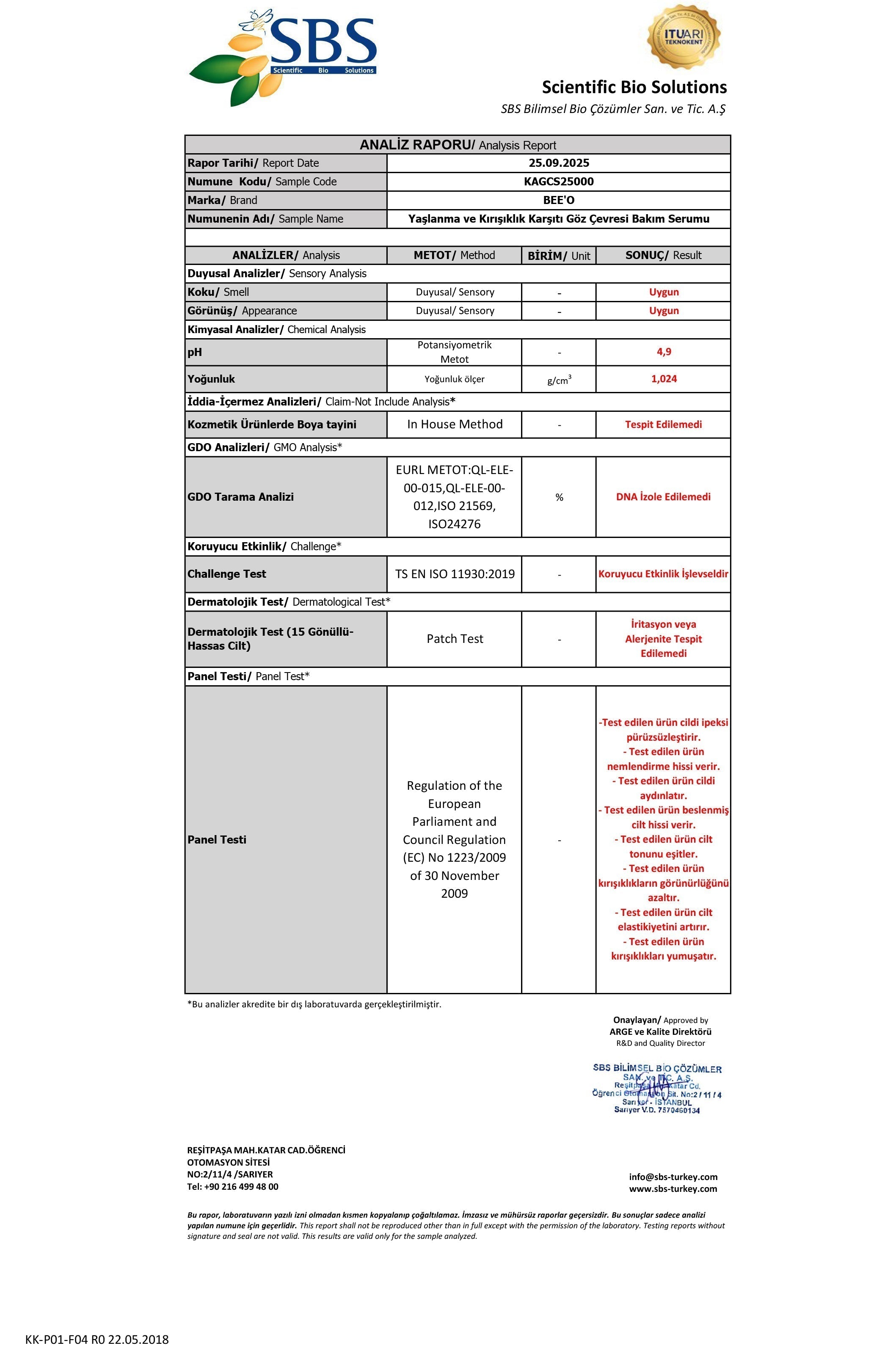 BEEO Arı Zehirli Propolisli Göz Çevresi Bakım Serumu Analizi