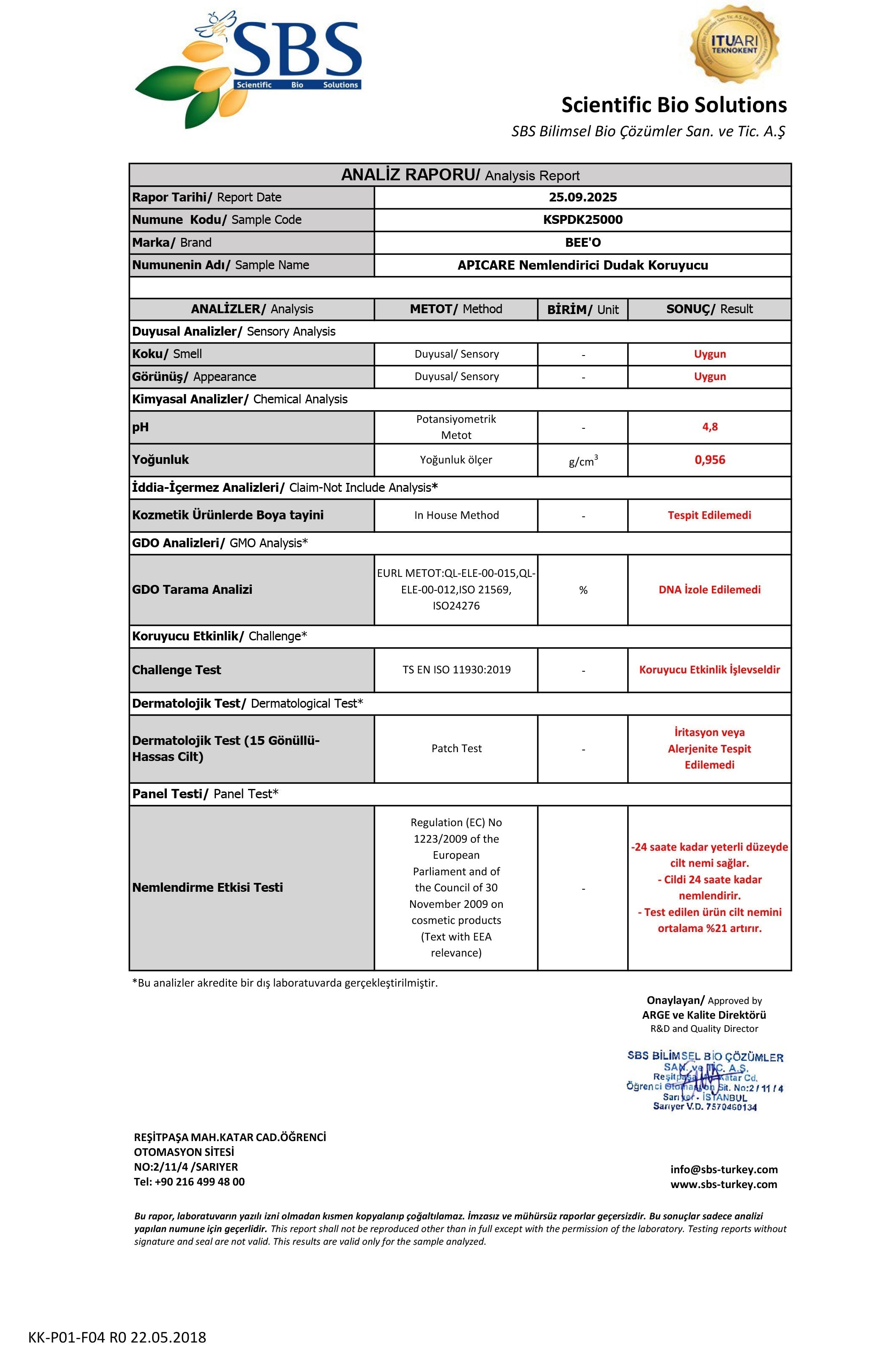 BEEO Propolisli Ham Ballı Dudak Koruyucu Analizi