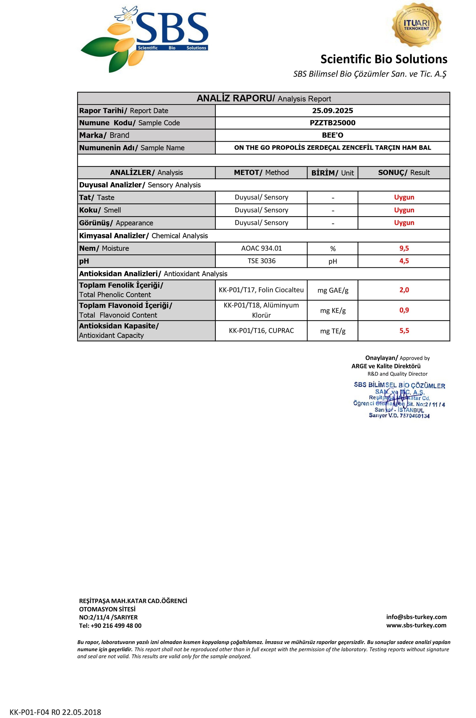 BEEO Propolis On the Go Kutu 12'li Analizi