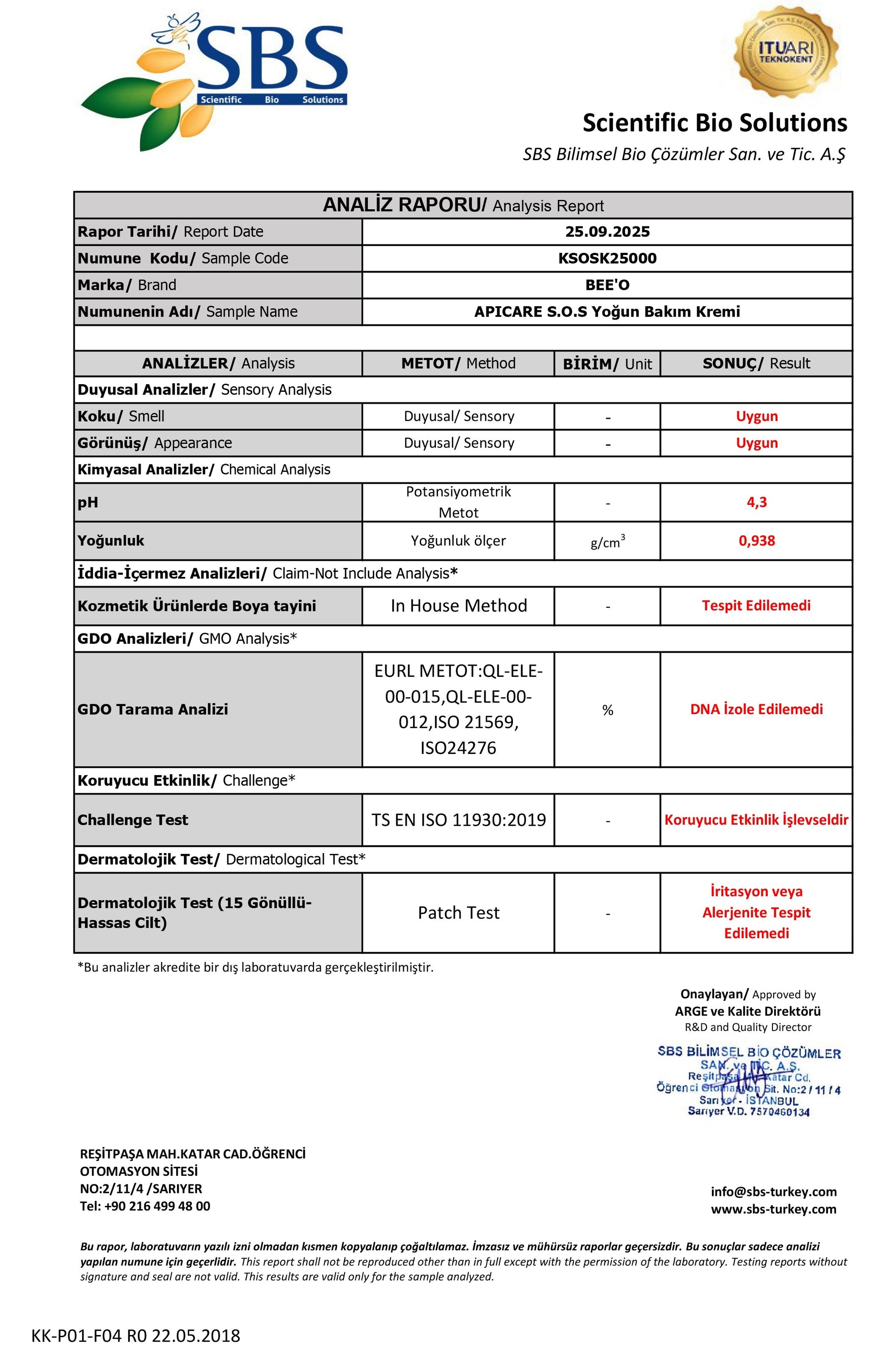 BEEO Yoğun Bakım Kremi (S.O.S ) Analizi