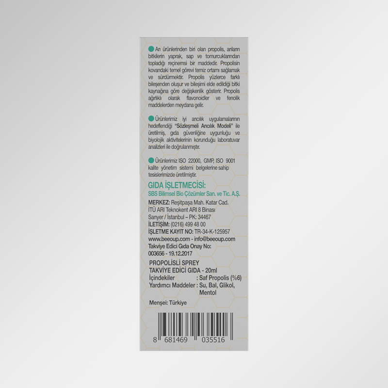 BEEO UP Propolisli Ballı Boğaz Spreyi 20 ml