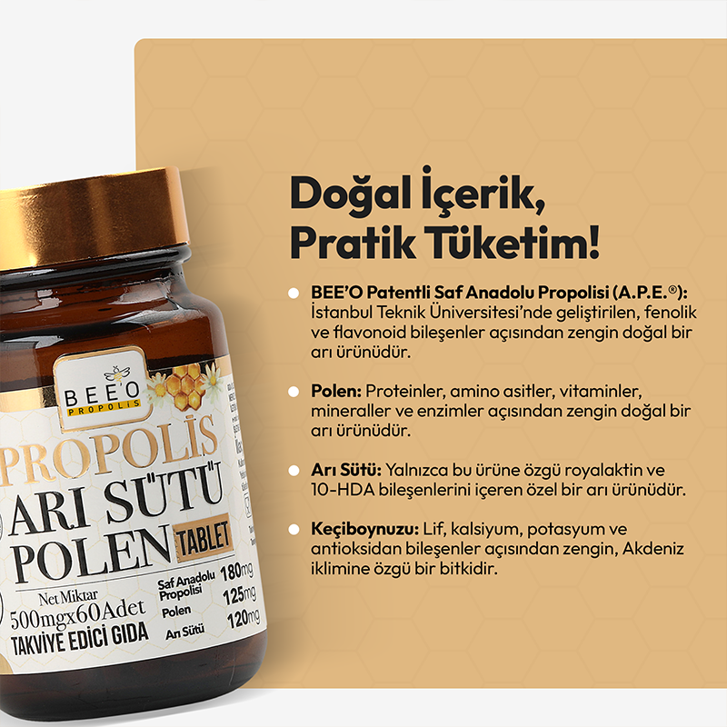 BEEO Propolis Arı Sütü Polen Tablet