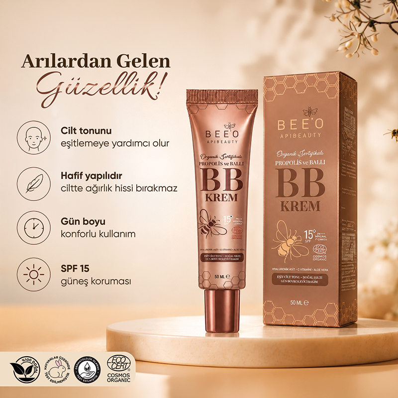 BEEO APIBEAUTY Organik Sertifikalı Propolis ve Ballı BB Krem SPF 15
