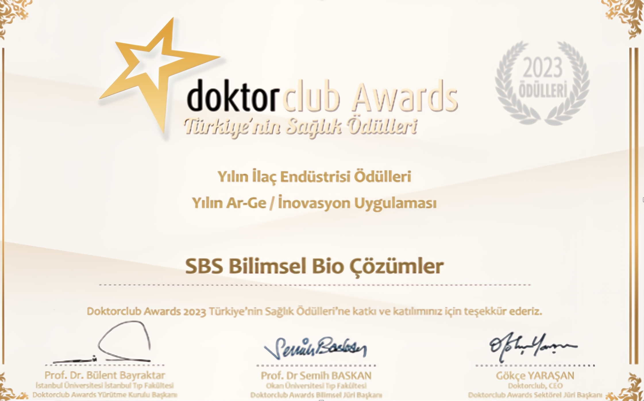 2023 - Doctor Club Awards -Yılın İlaç Sektörü Ödülleri - Yılın Ar-Ge/İnovasyon Uygulaması - BEE&YOU Rhinapi Burun Spreyi