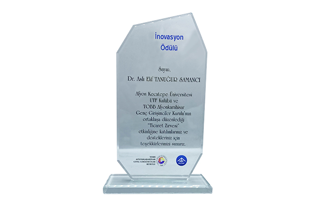 2022 - Afyon Kocatepe Üniversitesi & TOBB İnovasyon Ödülleri - Gıda İnovasyon Ödülleri - Dr. Asli Samanci