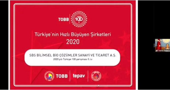 2020 - TOBB Türkiye'nin Hızlı Büyüyen Şirketleri - Türkiye 100 yarışması 5.cisi